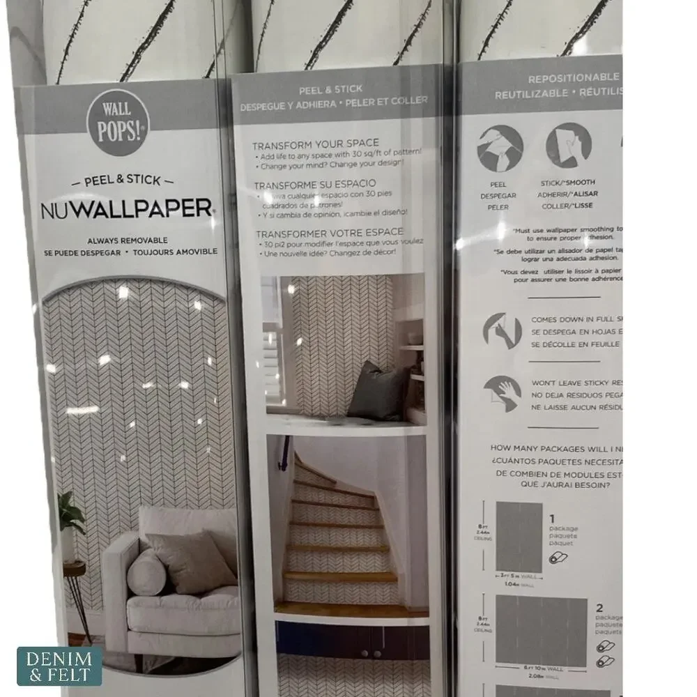WallPops NuWallpaper Harper Grey Peel & Stick Removable Wallpaper Roll NEW